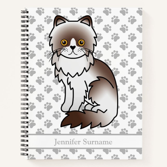 Chocolate Bi-Colour Persian Cute Cat & Custom Text Notebook (Front)