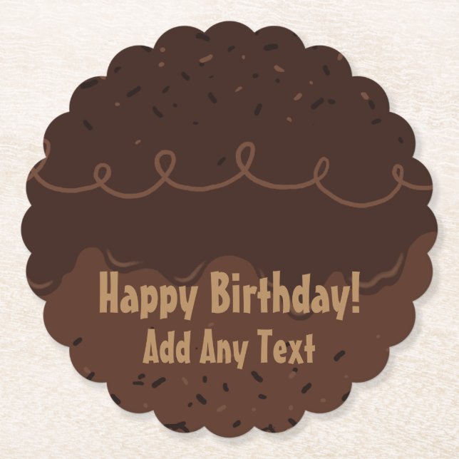 Chocolate Birthday Cake Frosting Paper Coaster (Front)