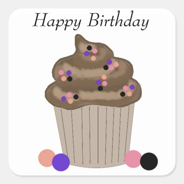 Chocolate Birthday Cupcake Square Sticker (Front)