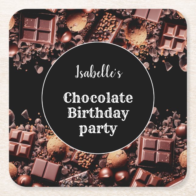 Chocolate Birthday Party Hot Chocolate  Square Paper Coaster (Front)