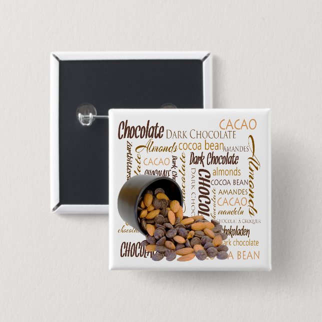 Chocolate Bits and Almonds Close-Up Photograph 15 Cm Square Badge (Front & Back)