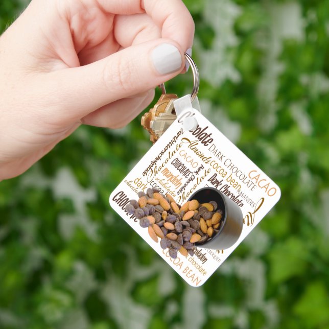 Chocolate Bits Nuts Typography Word Cloud Key Ring (Hand)