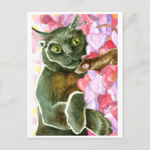 Chocolate Black Cat, Valentine Hearts Holiday Postcard