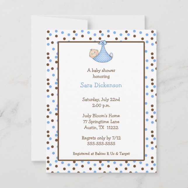 Chocolate & Blue Dot Baby Boy Shower Invitation (Front)