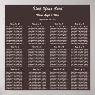Chocolate Brown 12x12 Alphabetical Seating Plan Poster