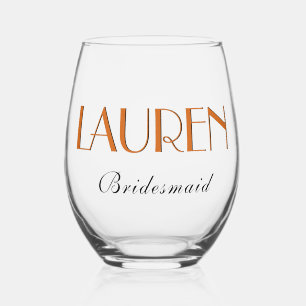 Chocolate Brown 3D Elegant Name Bridesmaid   Stemless Wine Glass