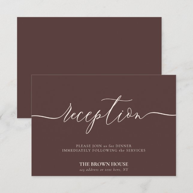 Chocolate Brown after dinner reception Invitation (Front/Back)