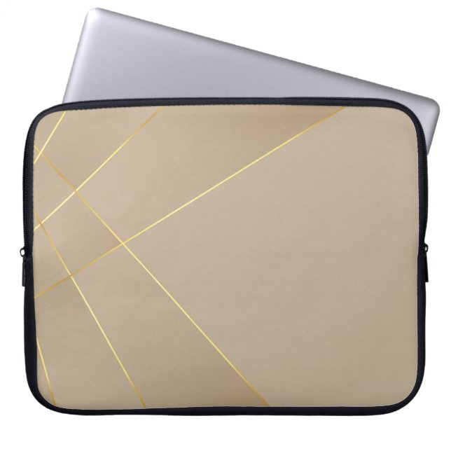 Chocolate Brown and Abstract Gold Lines Laptop Sleeve (Front)