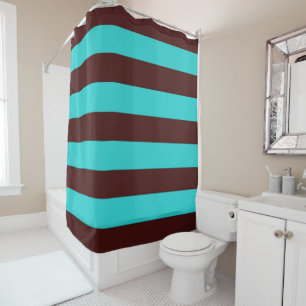 Chocolate Brown and Aqua Stripes Shower Curtain