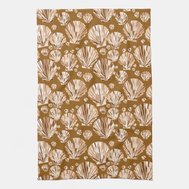 Chocolate Brown and Beige Sea Shells Tea Towel (Vertical)