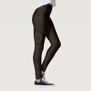 Chocolate Brown and Black Mandala Kaleidoscope Leggings