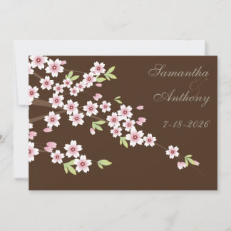 Chocolate Brown and Cherry Blossom Wedding Invitation