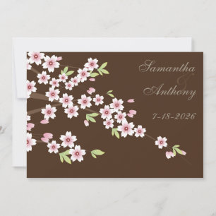 Chocolate Brown and Cherry Blossom Wedding Invitation