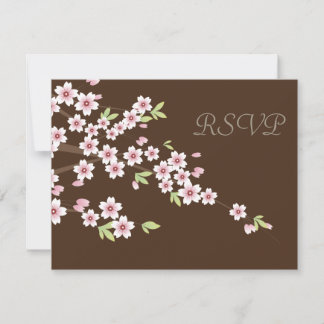 Chocolate Brown and Cherry Blossom Wedding RSVP Card