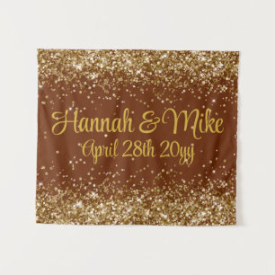 Chocolate Brown and Gold Wedding Photo Booth Prop Tapestry
