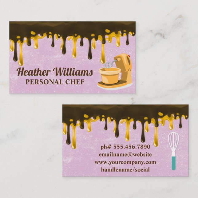Chocolate Brown and Golden Honey Drip | Mixer Business Card (Front/Back)