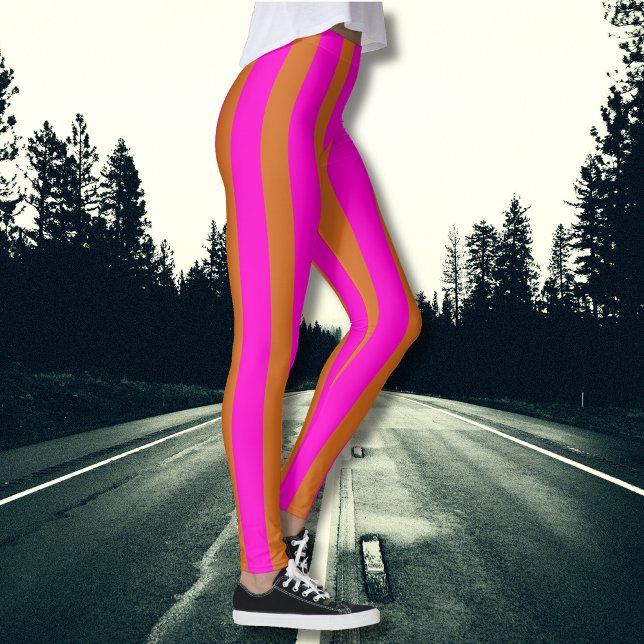Chocolate Brown and Neon Fuchsia Cool Striped Leggings (Creator Uploaded)