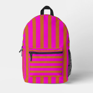 Chocolate Brown and Neon Fuchsia Cool Striped Printed Backpack