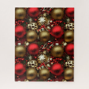 Chocolate Brown and Ruby Red Christmas Ornaments  Jigsaw Puzzle