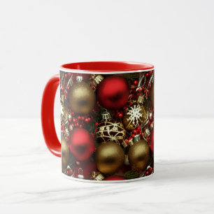 Chocolate Brown and Ruby Red Christmas Ornaments  Mug