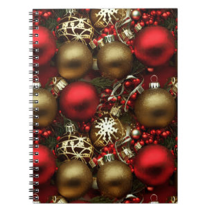 Chocolate Brown and Ruby Red Christmas Ornaments Notebook