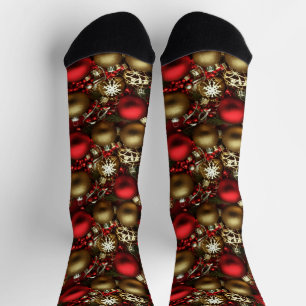 Chocolate Brown and Ruby Red Christmas Ornaments  Socks