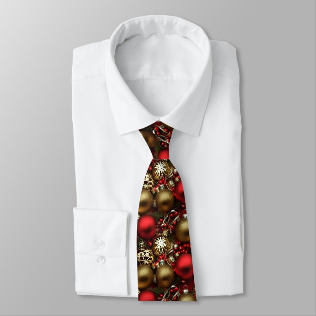 Chocolate Brown and Ruby Red Christmas Ornaments  Tie (Tied)