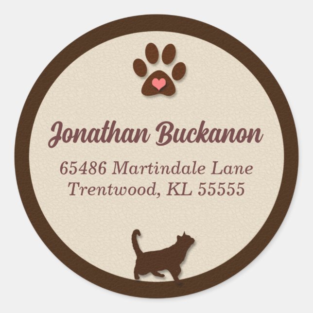 Chocolate Brown and Tan Cat Themed Classic Round Sticker (Front)