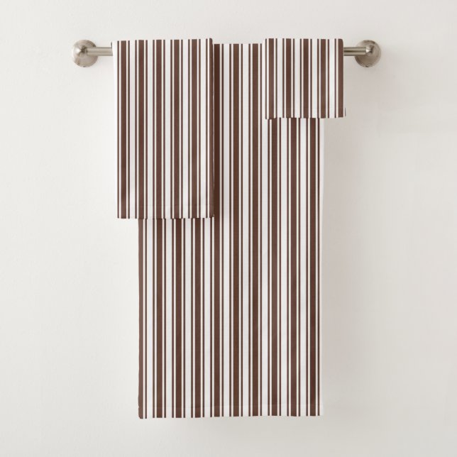 Chocolate brown and white candy stripes bath towel set (Insitu)