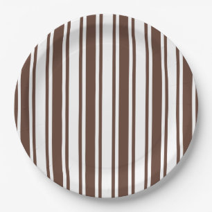 Chocolate brown and white candy stripes paper plate