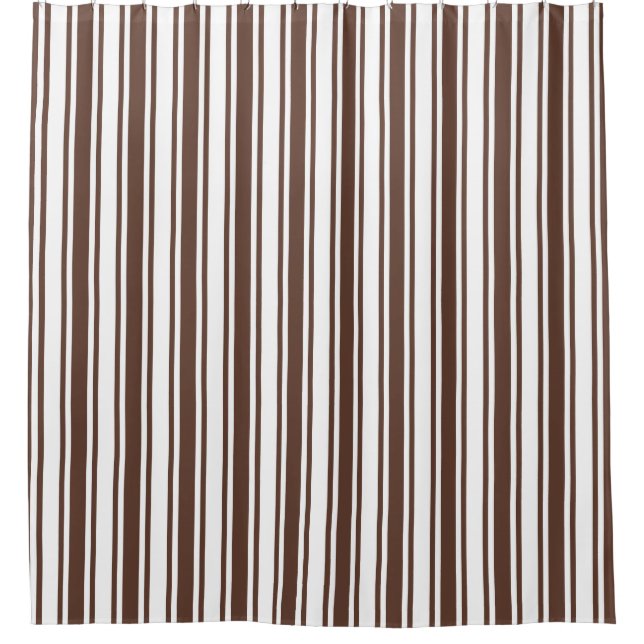 Chocolate brown and white candy stripes shower curtain (Front)