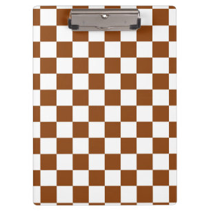 Chocolate Brown and White Chequered Board Pattern Clipboard