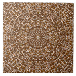 Chocolate Brown and White Mandala Pattern Tile
