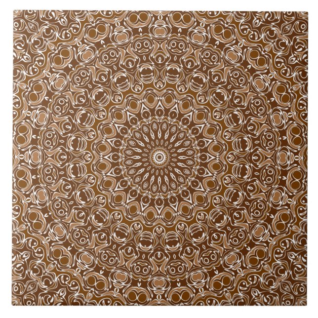 Chocolate Brown and White Mandala Pattern Tile (Front)
