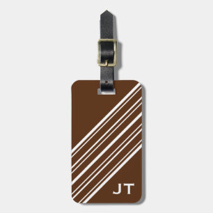 Chocolate Brown and White Pinstripe Monogram Luggage Tag