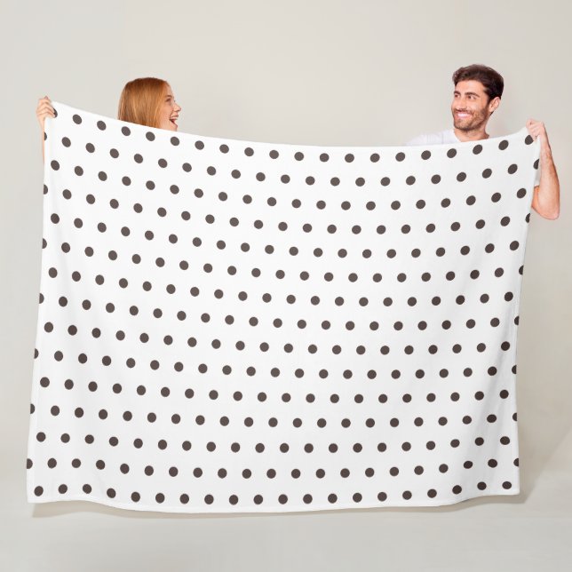 Chocolate Brown and White Retro Polka Dot Pattern Fleece Blanket (In Situ)