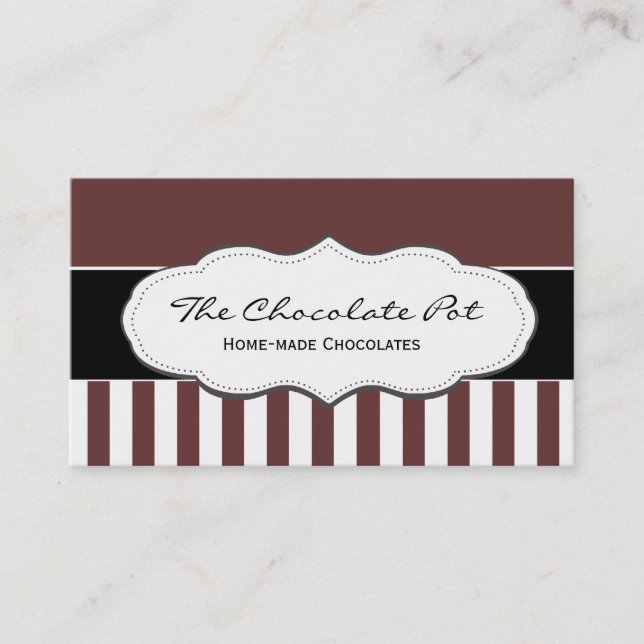 Chocolate Brown and White Striped Business Cards (Front)