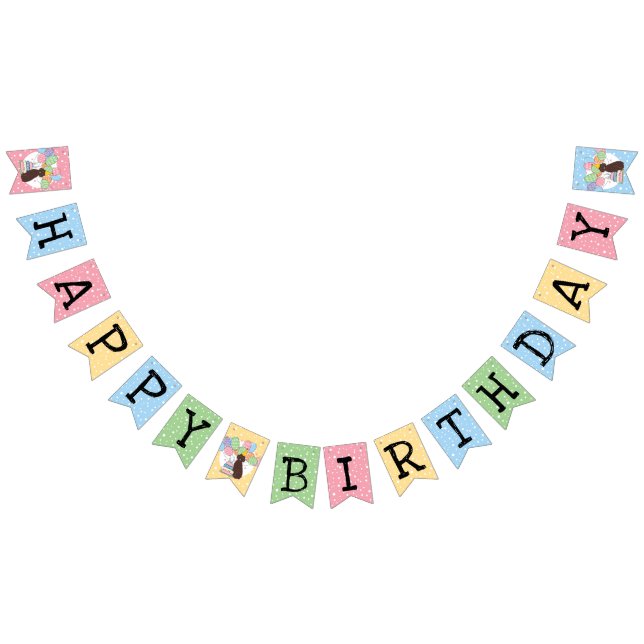 Chocolate Brown Aussiedoodle Happy Birthday Party Bunting (All)