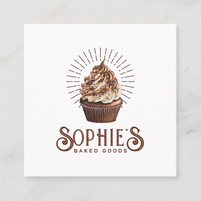 Chocolate Brown Baker Bakery Cupcake Logo  Square Business Card (Front)