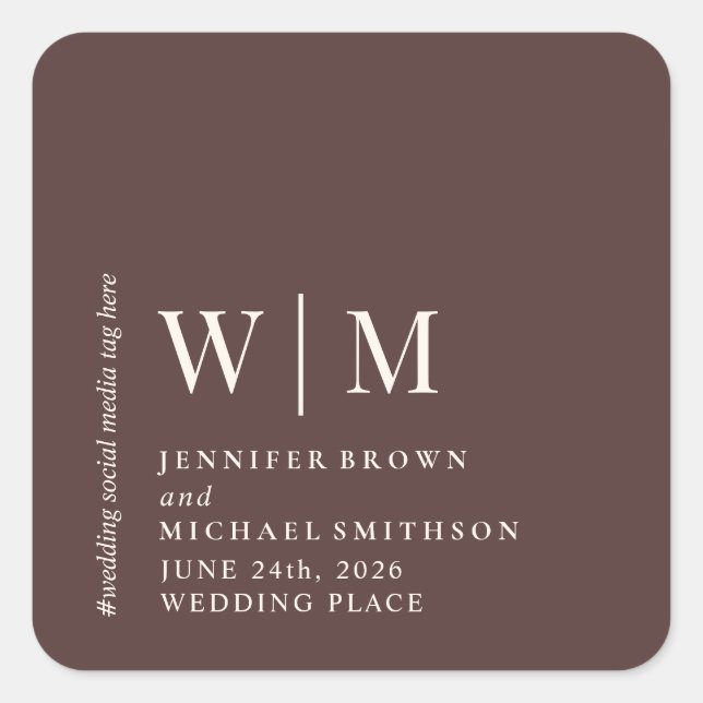 Chocolate Brown Beige Formal social media Wedding Square Sticker (Front)