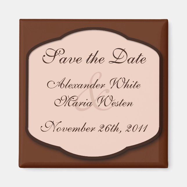 Chocolate Brown & Beige Save the Date Magnet (Front)