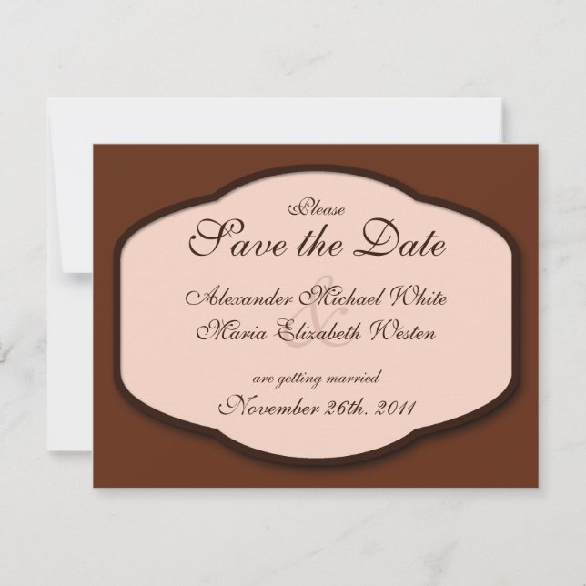 Chocolate Brown & Beige Wedding Save the Dates Invitation (Front)