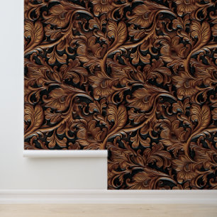Chocolate Brown black tooled leather Wallpaper