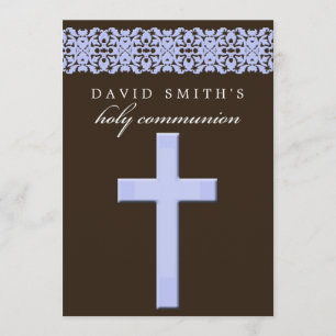 Chocolate Brown & Blue Communion Invitation