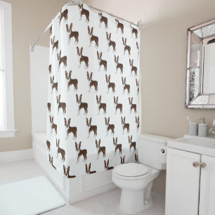 Chocolate Brown Boston Terrier Cartoon Dog Pattern Shower Curtain