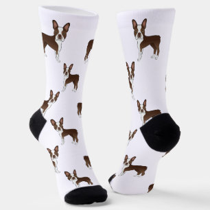 Chocolate Brown Boston Terrier Cartoon Dog Pattern Socks