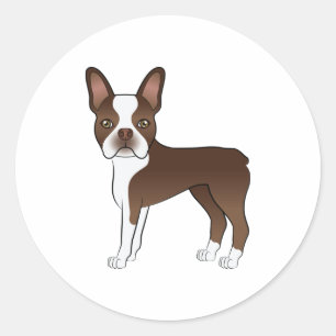 Chocolate Brown Boston Terrier Cute Cartoon Dog Classic Round Sticker