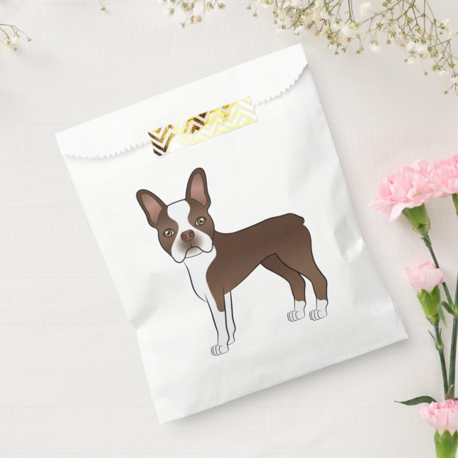 Chocolate Brown Boston Terrier Cute Cartoon Dog Favour Bags (Sealed)