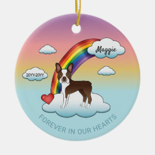 Chocolate Brown Boston Terrier Rainbow Memorial Ceramic Tree Decoration