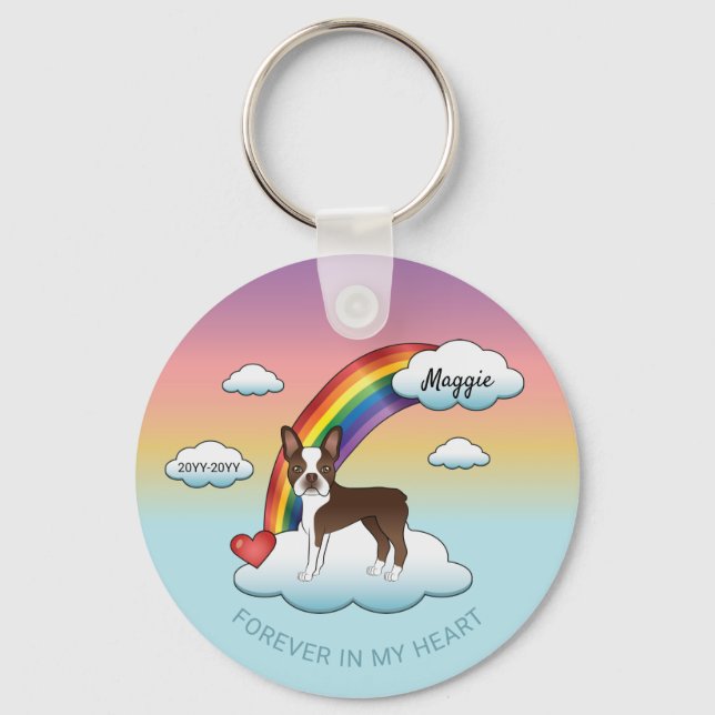 Chocolate Brown Boston Terrier Rainbow Memorial Key Ring (Front)
